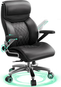 Big and Tall Office Chair with 5D Arms, 600lbs Heavy Duty Desk Chair with Adjustable Lumbar Support, PU Leather High Back Ergonomic Executive Computer Chair with 3'' Silent Casters