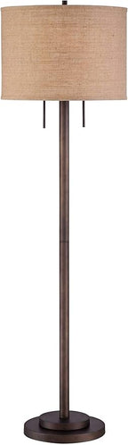 Possini Euro Design Garth Modern Industrial Standing Floor Lamp 63 1/2" Tall Oil Rubbed Bronze Brown Metal Burlap Fabric Drum Shade Decor for Living Room Reading House Bedroom Home Office House