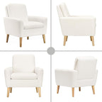 Lohoms Sherpa Accent Chair, Modern White Teddy Fabric Upholstered Comfortable Armchair, Comfy Reading Leisure Chairs for Bedroom, Living Room, Home Office, Small Sofa Chair with Wood Legs