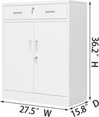 Metal Storage Cabinet with Drawer, 36" H White Locking Metal Cabinet, Adjustable Shelf File Cabinet Cabinet with Doors for Home Office, Garage, Warehouse, Laundry Room, Basement