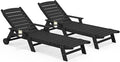 SERWALL Patio Chaise Lounge Chair Set of 2, 78'' Long 5-Positions Adjustable HDPE Outdoor Lounger for Pool, Poly Lounge Chair with Rolling Wheels & Cup Holder for Poolside, Deck, Obsidian Black
