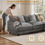 Expandable L-Shaped Sectional Sofa with Ottoman for Apartments, 77" Cloud Chenille Sofa, Create a U-Shape Layout with Optional 2nd Ottoman, Solid Wood Frame, Easy Assembly