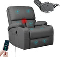 LEVELEVE Rocking Recliner Chair, Massage Rocker Recliner Chair with Vibration Massage and Heat, USB and Type-C Ports,360° Swivel Faux Leather Chairs, Living Room, Bedroom, Nursery, RV, Dark Grey