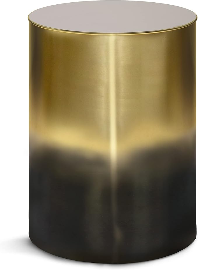 SIMPLIHOME Curtis Industrial 16 inch Wide Metal Metal Cylinder Accent Table in Ombre Black/ Gold, Fully Assembled for the Living Room and Bedroom