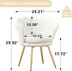 Teddy Vanity Chair with Back, Mid-Century Modern Small Accent Chair for Living Room, Golden Metal Legs Upholstered Boucle Makeup Chair, 1Pcs Bedroom Armchair, White