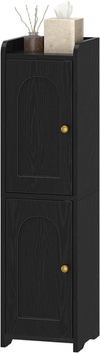 Bathroom Storage Cabinet, Corner Floor Cabinet with 2 Doors and Adjustable Shelf, Narrow Toilet Paper Cabinets, Bathroom Organizer for Small Spaces, 7.9" D x 7.9" W x 29.5" H Black