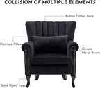Accent Reading Arm Chairs Midcentury Modern Comfy Corner Sofa Chair, Wingback Waiting Room Club Chair with Tufted Back for Living Room/Bedroom/Reception Room, Velvet Black