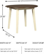 Signature Design by Ashley Woodanville Cottage 40" Round Drop Leaf Dining Table, Cream & Brown