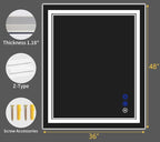 48"x36" LED Bathroom Mirror with Anti-Fog, Stepless Dimmable Lights, 3 Color Modes, Shatter-Proof Tempered Glass, Memory Function & Waterproof Design