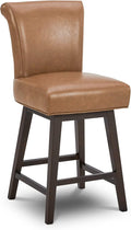 CHITA 26 Inch Counter Height Swivel Bar Stool, FSC Certified Modern Upholstered Faux Leather Swivel Barstool Chair with Back,Saddle Brown
