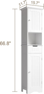 ChooChoo 67" Tall Bathroom Storage Cabinet, Narrow Bathroom Cabinet with 2 Doors and 1 Drawers, Freestanding Cupboard Floor Cabinet with Adjustable Shelves for Living Room, Kitchen, White