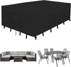 Easy-Going Rectangle Patio Furniture Cover Waterproof Outdoor Dining Table and Chair Cover Anti-UV Outside Sectional Sofa Set Covers (111"L x 74"W x 28"H, Black)