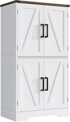 Treocho Bathroom Floor Cabinet, Farmhouse Bathroom Storage Cabinet with Doors and Adjustable Shelves, Freestanding Kitchen Pantry Cabinet, Cupboard for Living Room, Dining Room, White