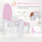 HONEY JOY Unicorn Kids Vanity, Toddler Makeup Table with Mirror and Stool, Wooden Pretend Play Vanity for Little Girls, Detachable Mirror and Storage Drawer, Kids Vanity Table and Chair Set (White)