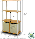 Furinno Go Green 4-Tier Multipurpose Storage Rack Shelving Unit with Bins (Set of 2), Beech
