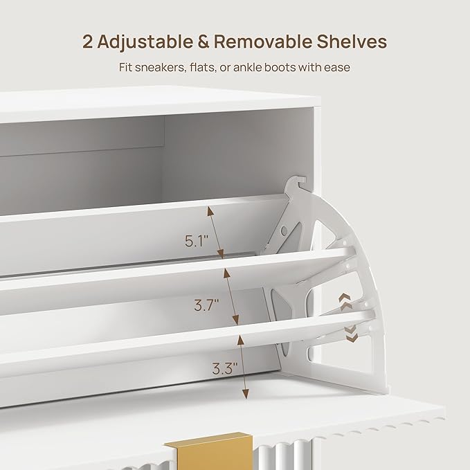 SICOTAS Fluted Shoe Cabinet Storage for Entryway with 6 Flip Drawers-11.8"Deep Freestanding Shoe Organizer Cabinet with 6-tier Shelves, Large 60 Pairs Shoes Rack Cabinet for Foyer Hallway, White, 3PCS