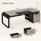 Itaar 70.9" Executive Desk, Large Computer Desk with Drawers and Lateral File Cabinet, Office Desk with Removable Shelves, Business Furniture Desk Workstation for Home Office, Gray