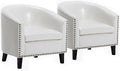 BELLEZE Accent Barrel Chairs Set of 2, Modern Tub Club Chairs Upholstered Armchairs for Living Room, Faux Leather Chairs with Gold Nail Head Trim Black Legs - Kyara (White)