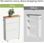 LITTLE TREE 4 Tier Rolling Cart with Wheels, 6.3 Inch Slim Storage Cart, Wooden Snack Cart with Narrow Shelf, White Laundry Room and Bathroom Organizer Shelves