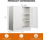BESFUR Metal Storage Cabinet 36" H, White Locking Cabinet with 2 Lockable Doors and 2 Adjustable Shelves, Garage Storage Cabinet for Home Office, Garage, School, Apartment, Warehouse