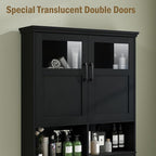 Vabches Over The Toilet Storage Cabinet, Storage Cabinet Over Toilet with Double Doors & Toilet Paper Holder Stand, Freestanding Toilet Shelf Space Saver with Anti-Tip Design & Adjustable Shelf, Black