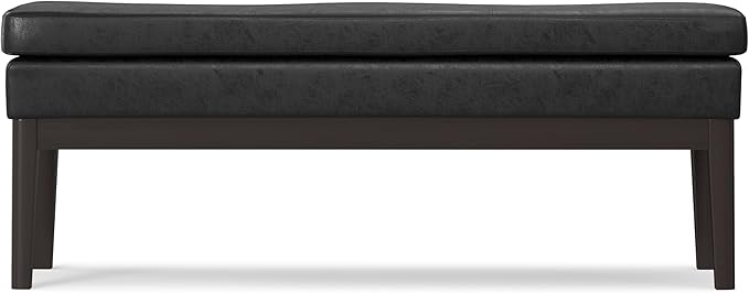 SIMPLIHOME Carlson 45-inch Wide Vegan Faux Leather Ottoman Bench in Distressed Black with Solid Wood Frame for Living Room, Entryway, or Bedroom