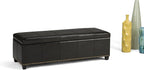 SIMPLIHOME Kingsley 48 inch Wide Transitional Rectangle Large Storage Ottoman in Midnight Black Vegan Faux Leather, Assembled, For the Living Room, Entryway and Family Room