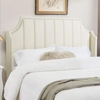 Lucky Monet Luxurious Headboard Only Queen Size with Wingback, Velvet Upholstered Tufted Headboard with Nailhead Decor for Bed, Adjustable Height Curved Head Board Vertical Channel Design (Cream)