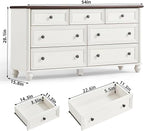 7 Drawers Dresser for Bedroom, Farmhouse 54" Wide Wood Dressers Chest of Drawers, Vintage Design TV Stand, Rustic Storage Dresser Organizer with Metal Handle Closet for Living Room, Hallway