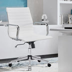 White Office Chairs Computer Conference Swivel Chair with Wheels and Arms Leather Home Office Desk Chair Mid Back Adjustable Chairs for Girls…