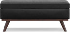 SIMPLIHOME Owen 42 inch Wide Mid Century Modern Rectangle Lift Top Large Coffee Table Storage Ottoman in Distressed Black Vegan Faux Leather, Assembled, for the Living Room, Entryway and Family Room
