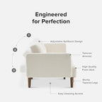 mopio 76.4" Futon Sofa Bed, Couch, Loveseat, Sleeper Sofa, Mid Century Modern Futon Couch, Sofa Cama, Couches for Living Room (Aaron, Pearl White Boucle)