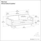 SIMPLIHOME Morrison 89-inch Wide Sofa in Lead Black Genuine Leather, Mid-Century Modern Design Couch for Living Room, Single Bench Cushion, 2 Back Cushions, 2 Bolster Pillows