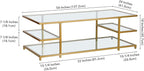 Henn&Hart 54" Wide Rectangular Coffee Table in Brass, for Home, Living Room, Bedroom, Entertainment Room, Office