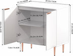 EOYUTLLY White Fluted Buffet Storage Cabinet,Wood Sideboard Buffet Cabinet with Adjustable Shelf & Rose Gold Colored Metal Legs, Accent Cabinet for Living Room,Kitchen, Assemble Easily