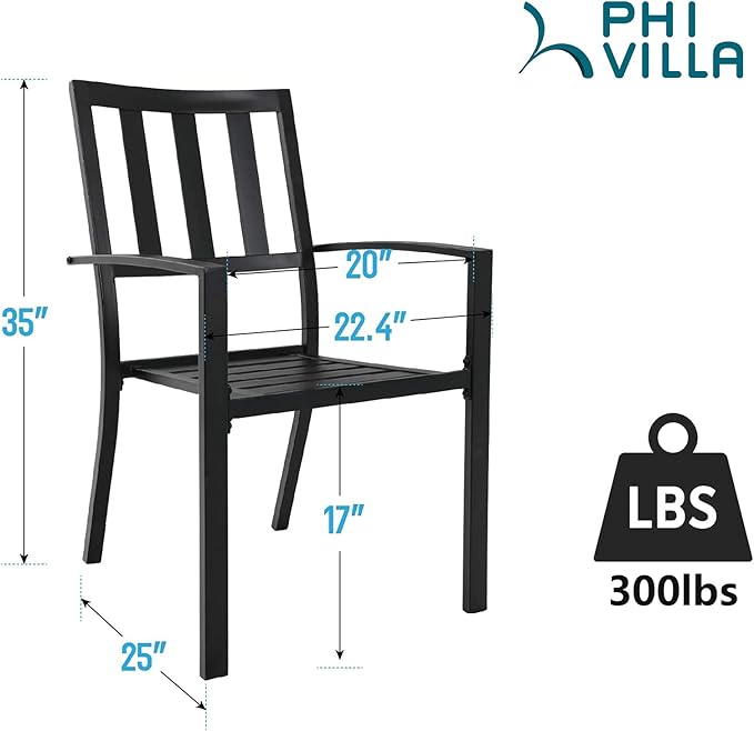 PHI VILLA 4 Pieces Patio Metal Dining Chairs, Outdoor Wroght Iron Seating Dining Chairs, Stackable Bistro Chair for Garden, Backyard, Lawn, Supports 300 lbs