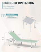 Pool Lounge Chairs, Chaise Lounge Outdoor with Wheels and 5-Position Recliner -Easy to Move- Aluminum Patio Lounge Chair for Poolside, Deck (LightGreen)