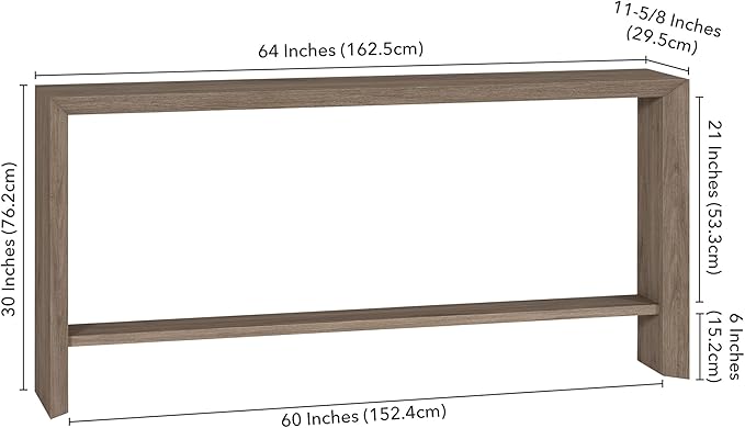 Henn&Hart 64" Wide Rectangular Console Table in Antiqued Gray Oak, for Home, Living Room, Bedroom, Entertainment Room, Office