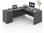 82.67" x 66.93" Bow Front L-Shaped Executive Desk with 3-Drawer File Cabinet (Gray)