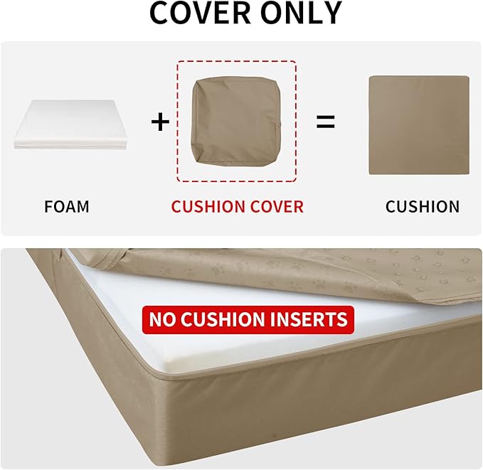 Easy-Going Waterproof Patio Cushion Covers 20x18x4 inch 2 Pack Replacement Non-Slip Outdoor Seat Cushion Slipcover with Zipper. Camel