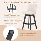 MINCETA Bar Stool, PU Leather Barstool, 30 Inch Upholstered Counter Stool with Low Tufted Back and Footrest, Swivel Counter Height Barstool for Kitchen Island Home Bar White