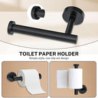 Matte Black Towel Bar Set 5-Piece Bathroom Hardware Accessories Set Includes 23.6in Towel Bar-Round Towel Ring-Toilet Paper Holder-Towel Hooks Stainless Steel Wall Mount Bathroom Towel Holder Set