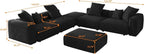 Oversized Modular Sectional Sofa with Ottomans,6 Seater Corduroy V Shaped Reversible Corner Couch,141.73" Convertible Sofa & Couch Free Combination for Living Rooom,Black