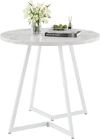 VECELO Round Dining Room Table with Wood Grain Tabletop and Steel Frame, for Kitchen, Living Room, Office, Conference, 2 to 4 Person, Fuax Marbled & White