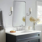 ANDY STAR Chrome Bathroom Mirror, 24”x40” Polished Nickel Rounded Corner Rectangle Mirror, Modern Metal Frame Bathroom Vanity Mirror