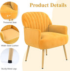 Velvet Accent Chair, Mid Century Modern Accent Chairs for Living Room, Comfy Upholstered Armchair with Metal Legs for Bedroom/Apartment/Office/Waiting Room, Yellow
