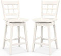 COSTWAY Swivel Bar Stools Set of 2, 24.5 Inch Counter Height Bar Chairs w/Hollow Backrest & Contoured Seat, Wooden Barstools w/Footrest for Kitchen Island, Pub, Bistro, Cafe (2, White)
