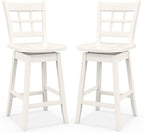 COSTWAY Swivel Bar Stools Set of 2, 24.5 Inch Counter Height Bar Chairs w/Hollow Backrest & Contoured Seat, Wooden Barstools w/Footrest for Kitchen Island, Pub, Bistro, Cafe (2, White)