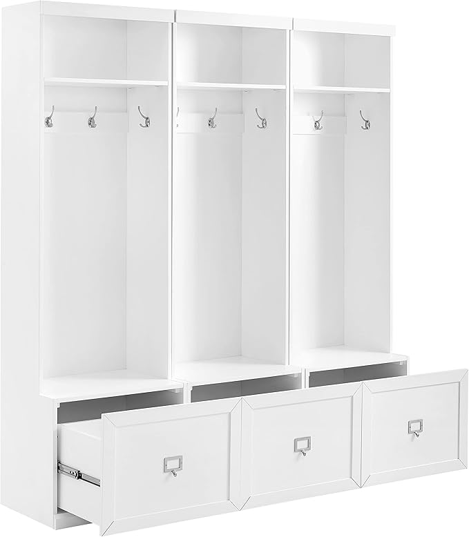 Crosley Furniture Harper 3-Piece Hall Tree Entryway Set with Storage Bench and Coat Rack Hooks for Hanging, White