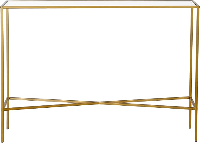 Henn&Hart 42'' Glass Rectangular Console Table Entryway Table, Sofa Table for Entryway, Living Room, Couch, Hallway, or Office, Brass